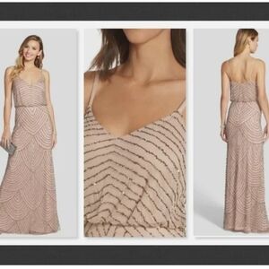 Adrianna Papell Pink/Taupe Long Beaded Gown